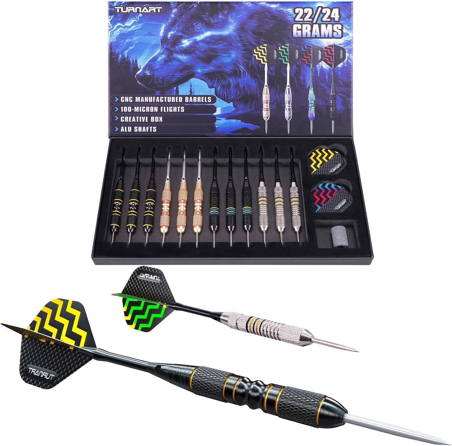 Darts Metal Tip Set - Steel Tip Darts Darts Set Professional Metal Darts 12 Pcs 22/24 Grams Pro Dart Set with Stylish Case Aluminum Shafts Extra 9 Flights